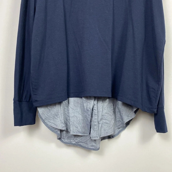 Vince womens Mixed Media Blue Chambray Shirttail blouse long sleeve crew neck - Picture 4 of 13